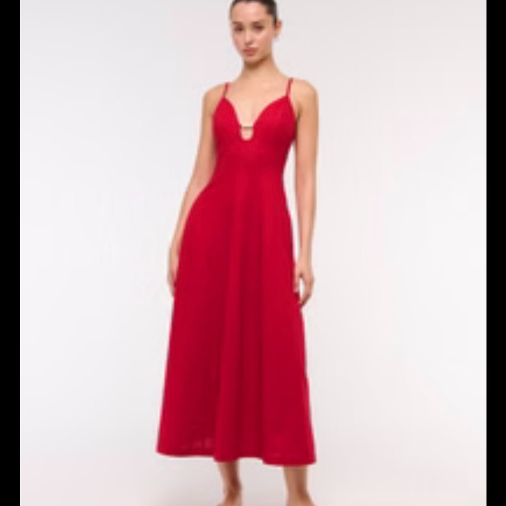 Abercrombie & Fitch Vibrant Red Midi Dress